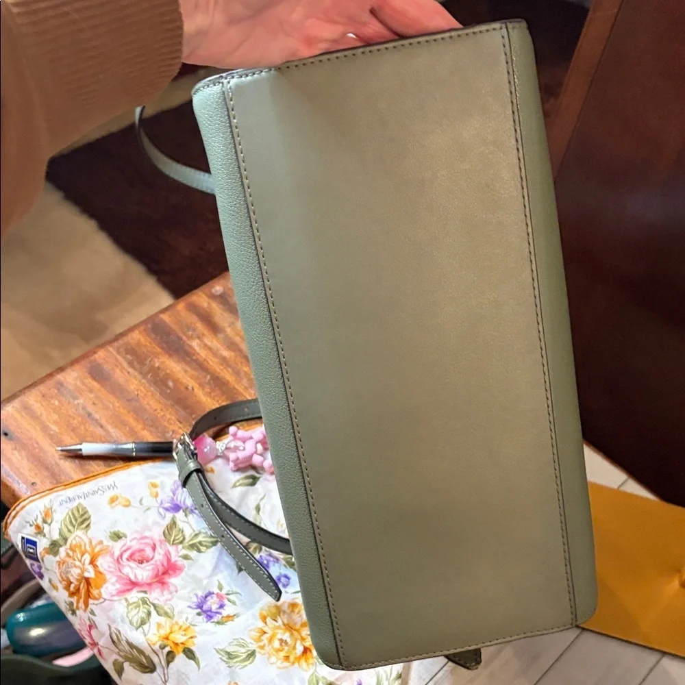 Michael Kors Green with suede Avril top zip satchel